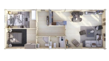 Mobile Log Home 2 Bed 15x6m: floor plan