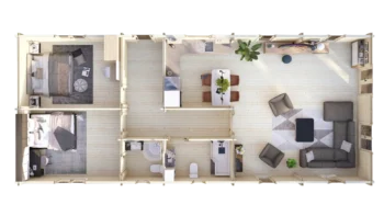Mobile Log Home 2 Bed 16x6.8m: floor plan