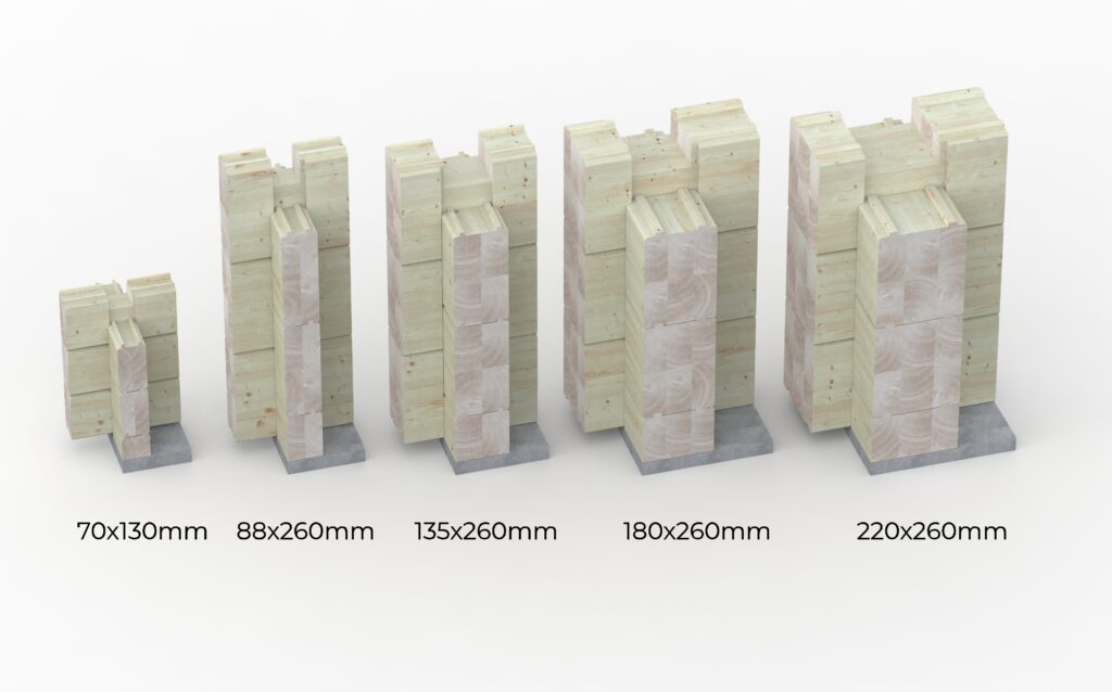 Thermal performance timber structures - glulam wall cross-section showing insulation properties