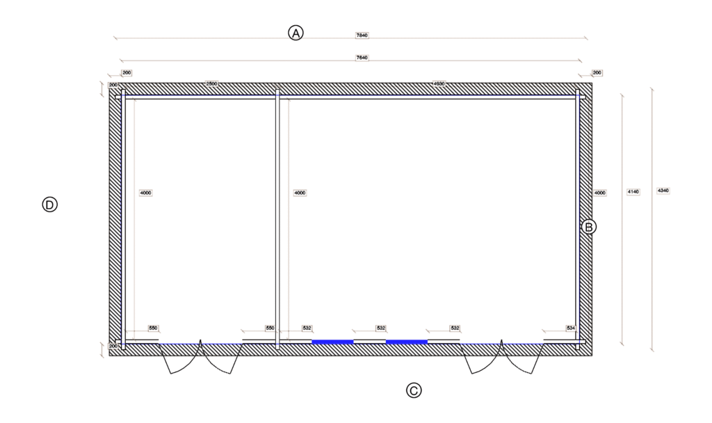 Floor plan of Apex Timber Lodge 4.0x7.5, dimensioned drawing