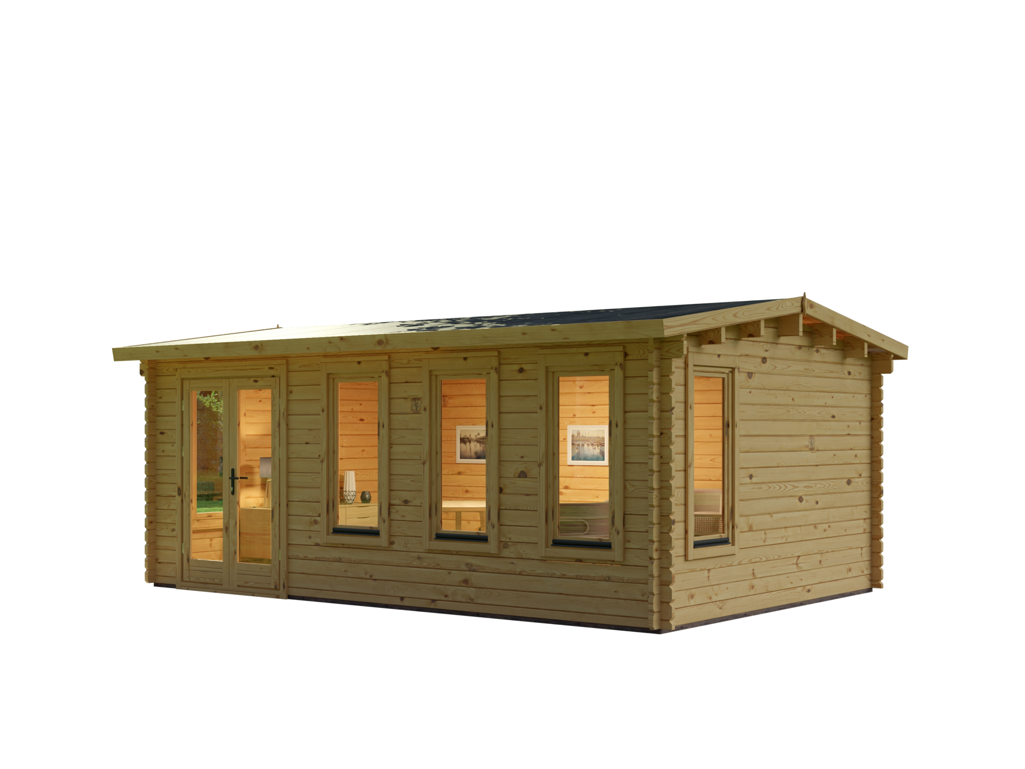 Log Cabin Edward 6X4M, 44Mm - Clean Product Render Side View | Eurodita B2B
