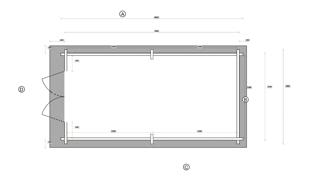Floor plan of Garden Room 2.3x4.7, dimensioned drawing
