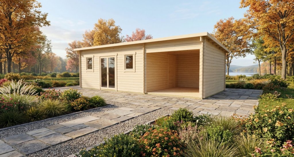 3D technical project visual for Pent Holiday Cabin 3.7x8.0.