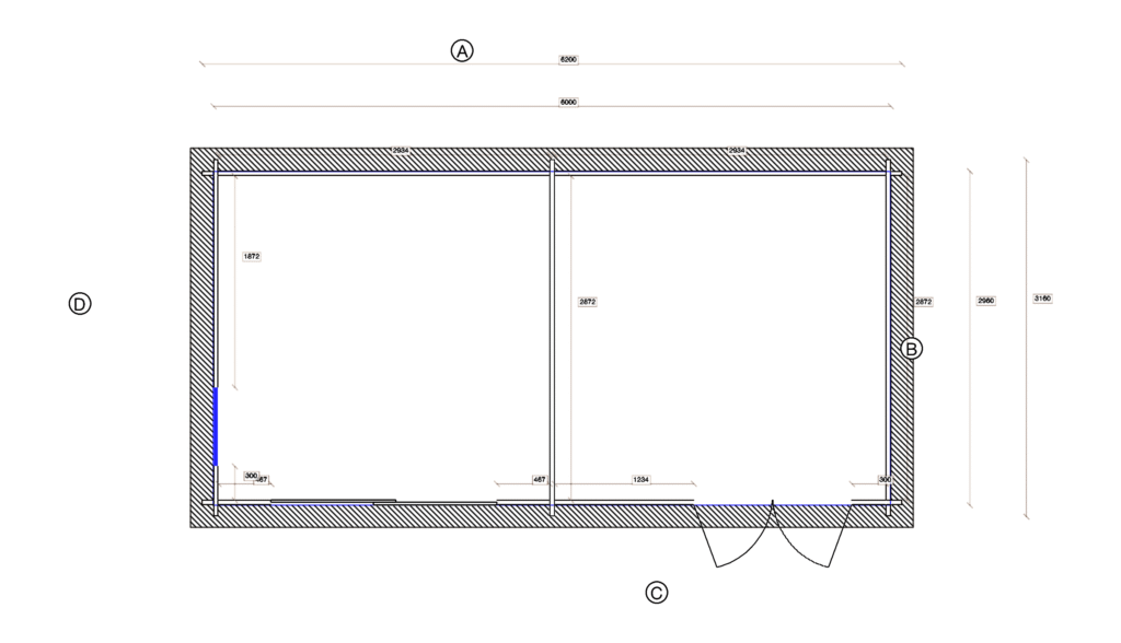Floor plan of Pent Summer House 2.9x5.9, dimensioned drawing