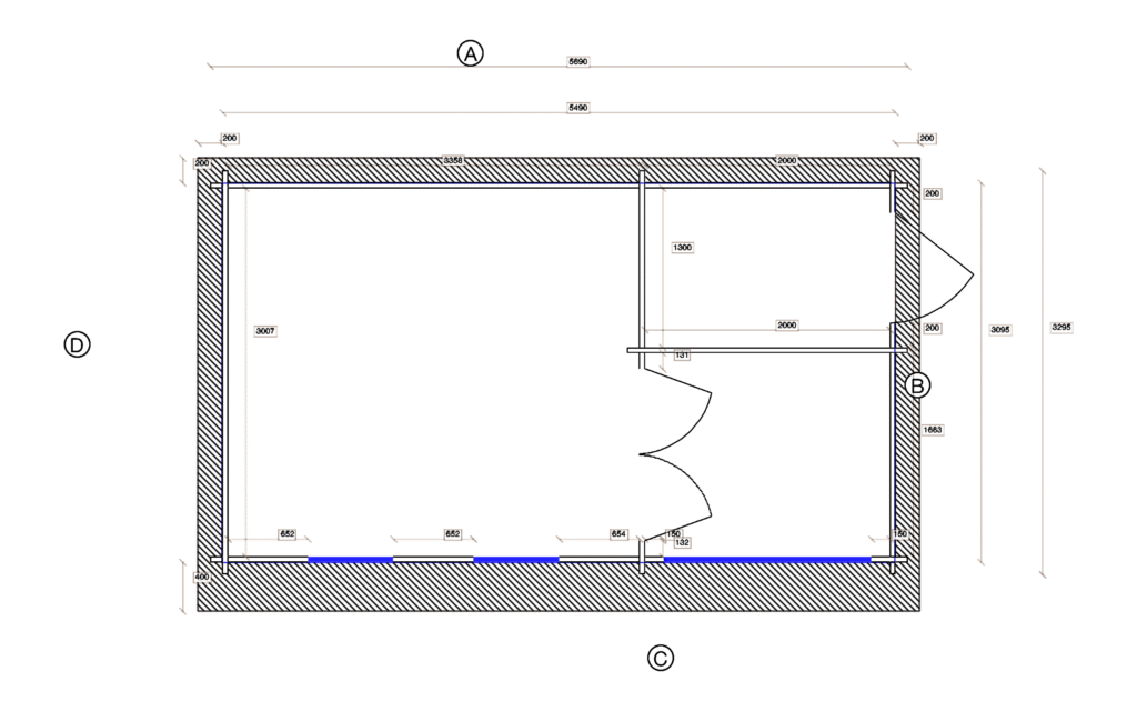 Floor plan of Pent Summer House 3.0x5.4, dimensioned drawing