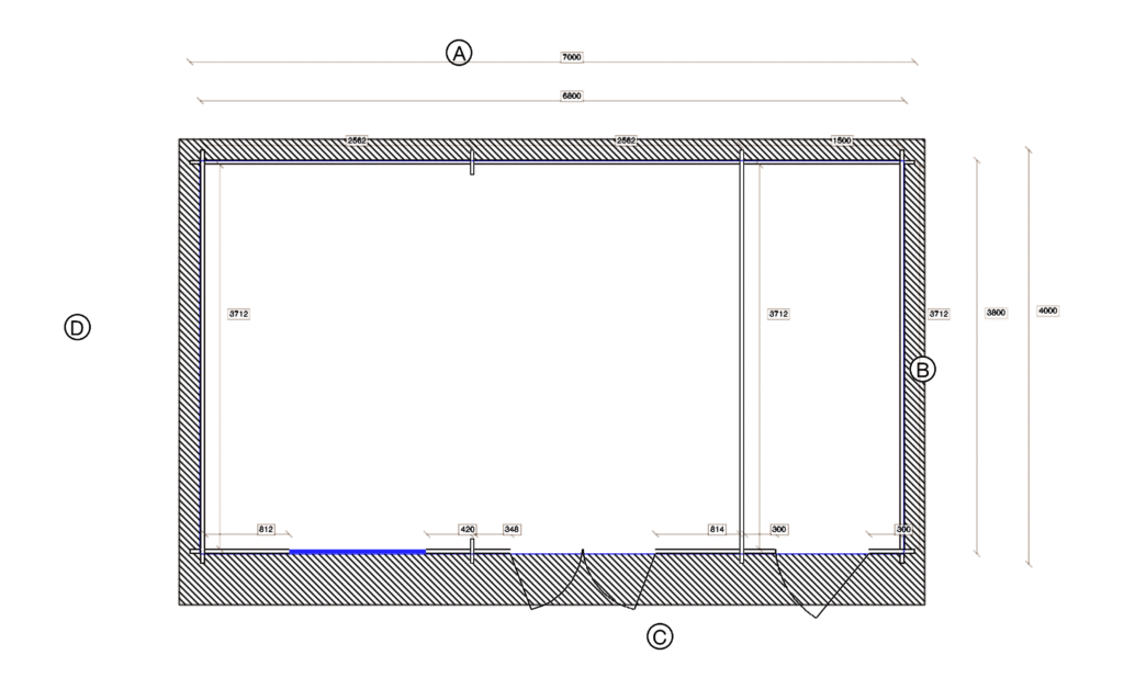 Floor plan of Pent Summer House 3.7x6.7, dimensioned drawing