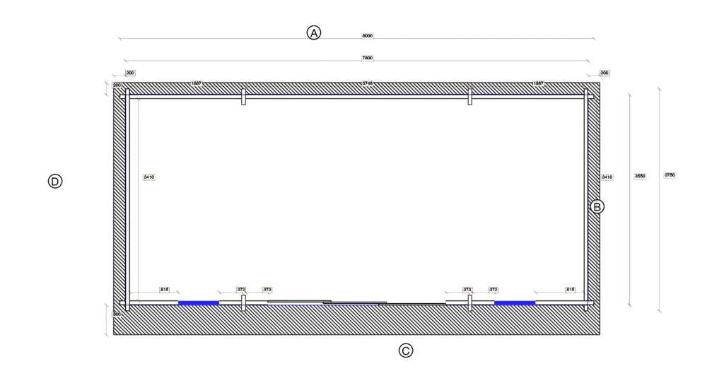 Floor plan of Pent Timber Lodge 3.4x7.7, dimensioned drawing