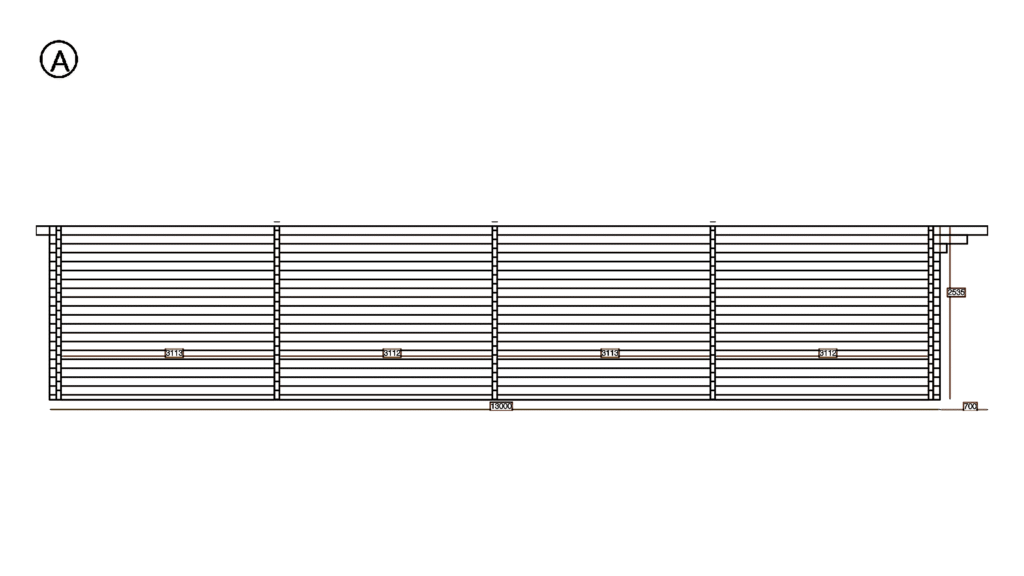 Elevation A of Apex Holiday Cabin 4.0x13.0, dimensioned drawing