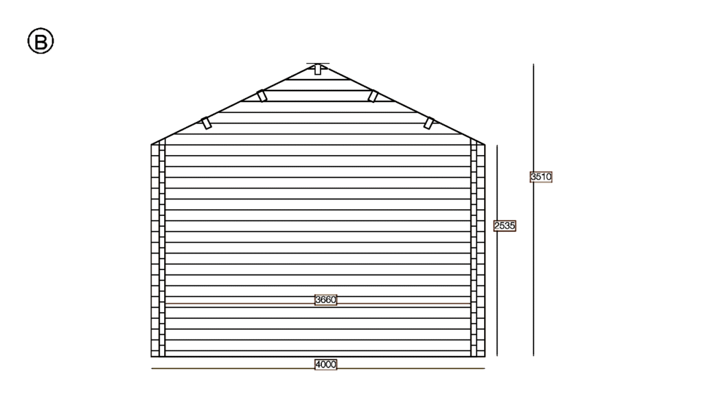 Elevation B of Apex Holiday Cabin 4.0x13.0, dimensioned drawing