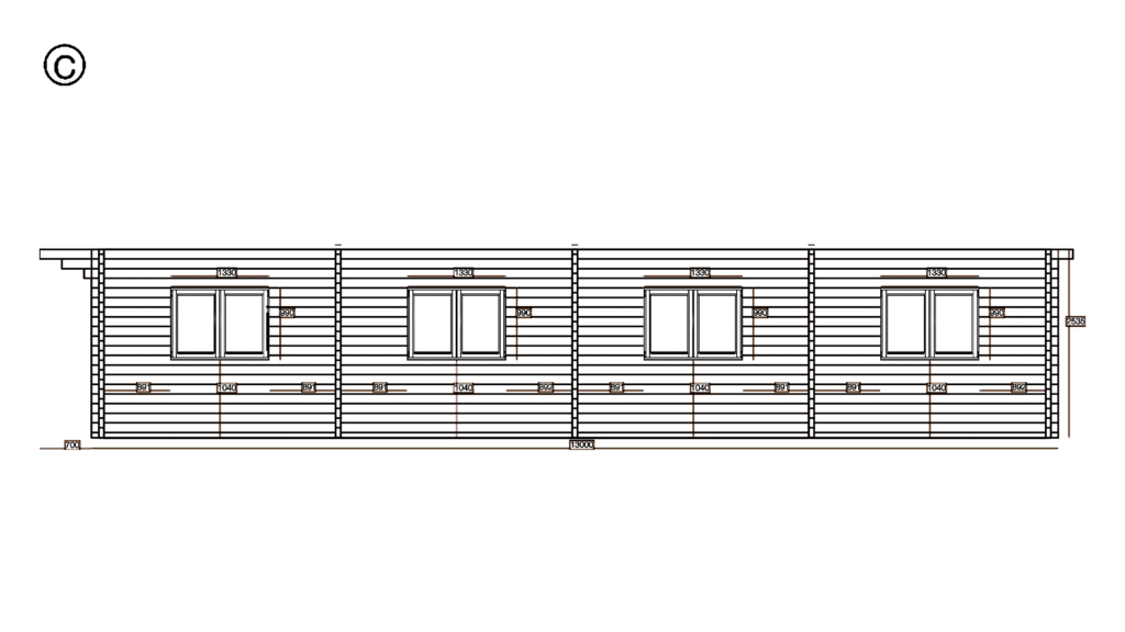 Elevation C of Apex Holiday Cabin 4.0x13.0, dimensioned drawing