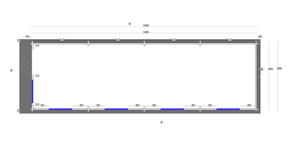Floor plan of Apex Holiday Cabin 4.0x13.0, dimensioned drawing