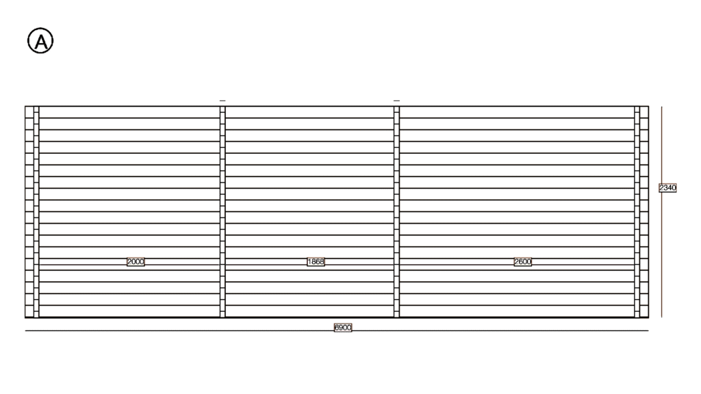Elevation A of Apex Holiday Cabin 4.7x6.9, dimensioned drawing