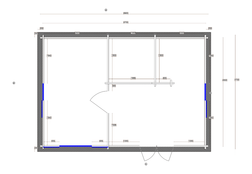 Floor plan of Apex Holiday Cabin 4.7x6.9, dimensioned drawing