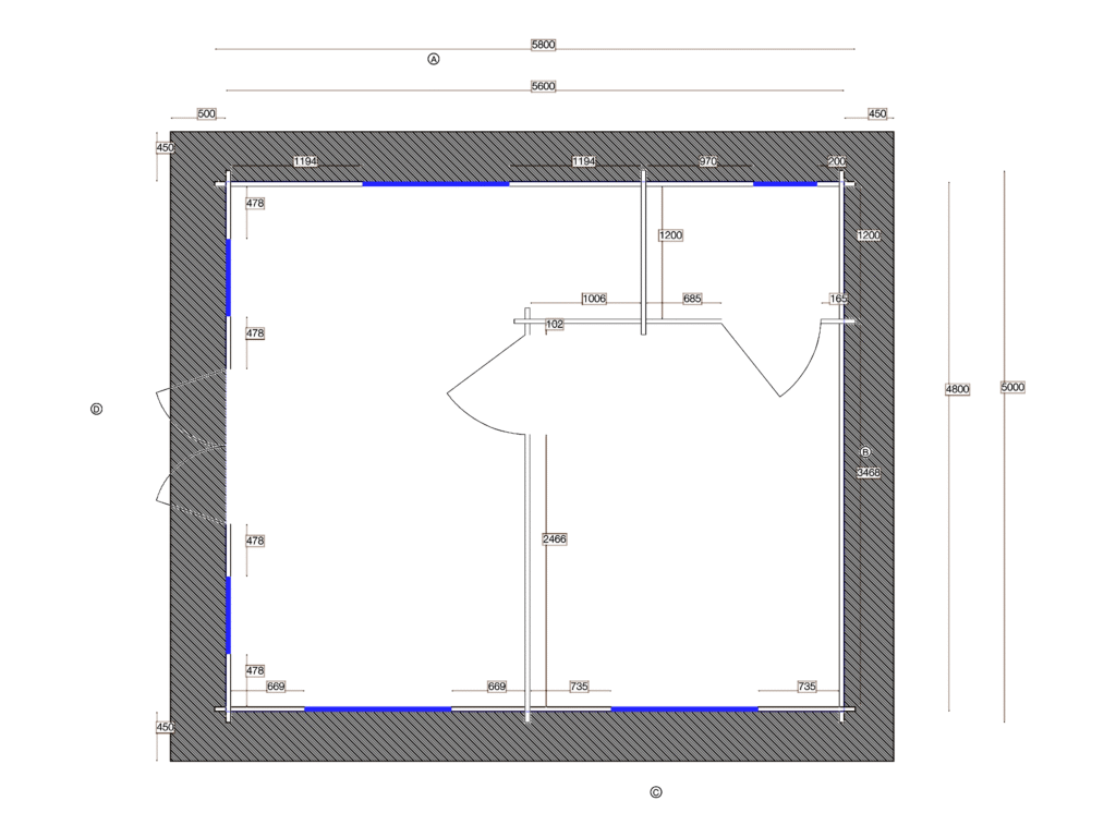 Floor plan of Apex Holiday Cabin 5.0x5.8, dimensioned drawing
