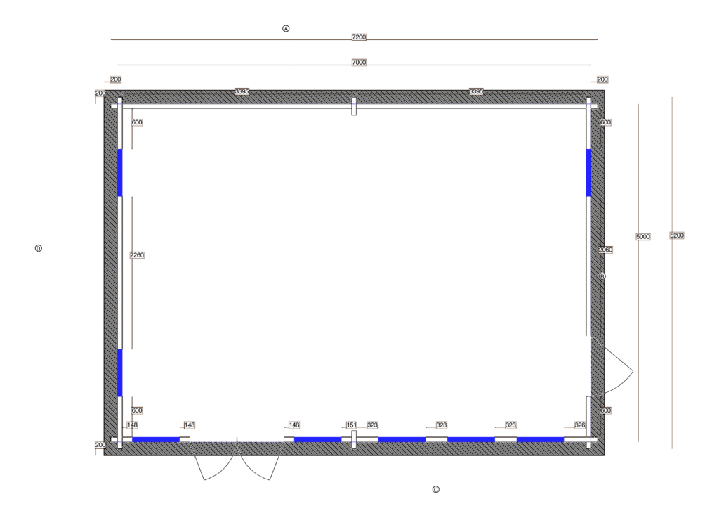 Floor plan of Apex Holiday Cabin 5.2x7.2, dimensioned drawing