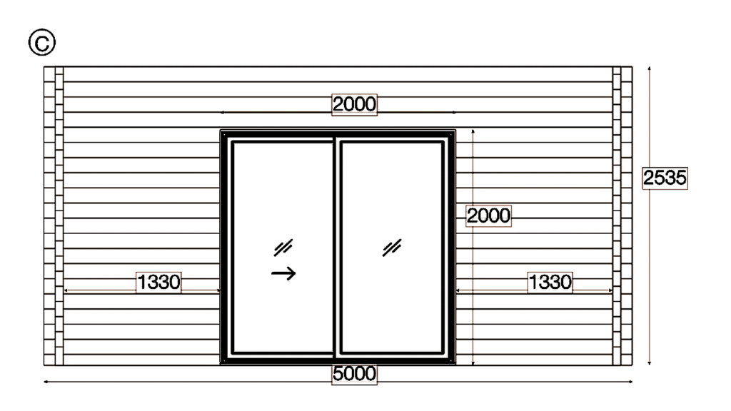 Elevation C of Apex Timber Lodge 10.5x5.0, dimensioned drawing