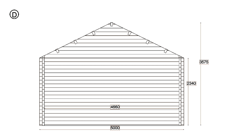 Elevation D of Apex Timber Lodge 5.0x6.0, dimensioned drawing