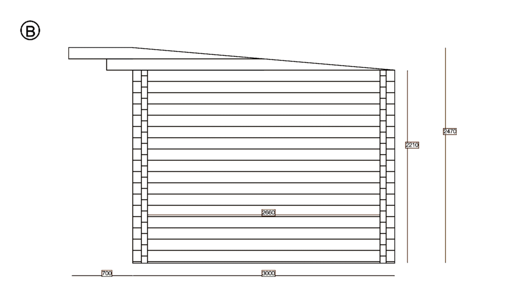 Elevation B of Garden Office 3.0x5.5, dimensioned drawing