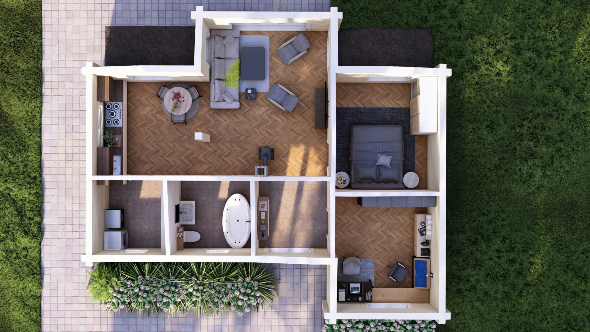 Linnea Glulam House Interior Cutaway Overview