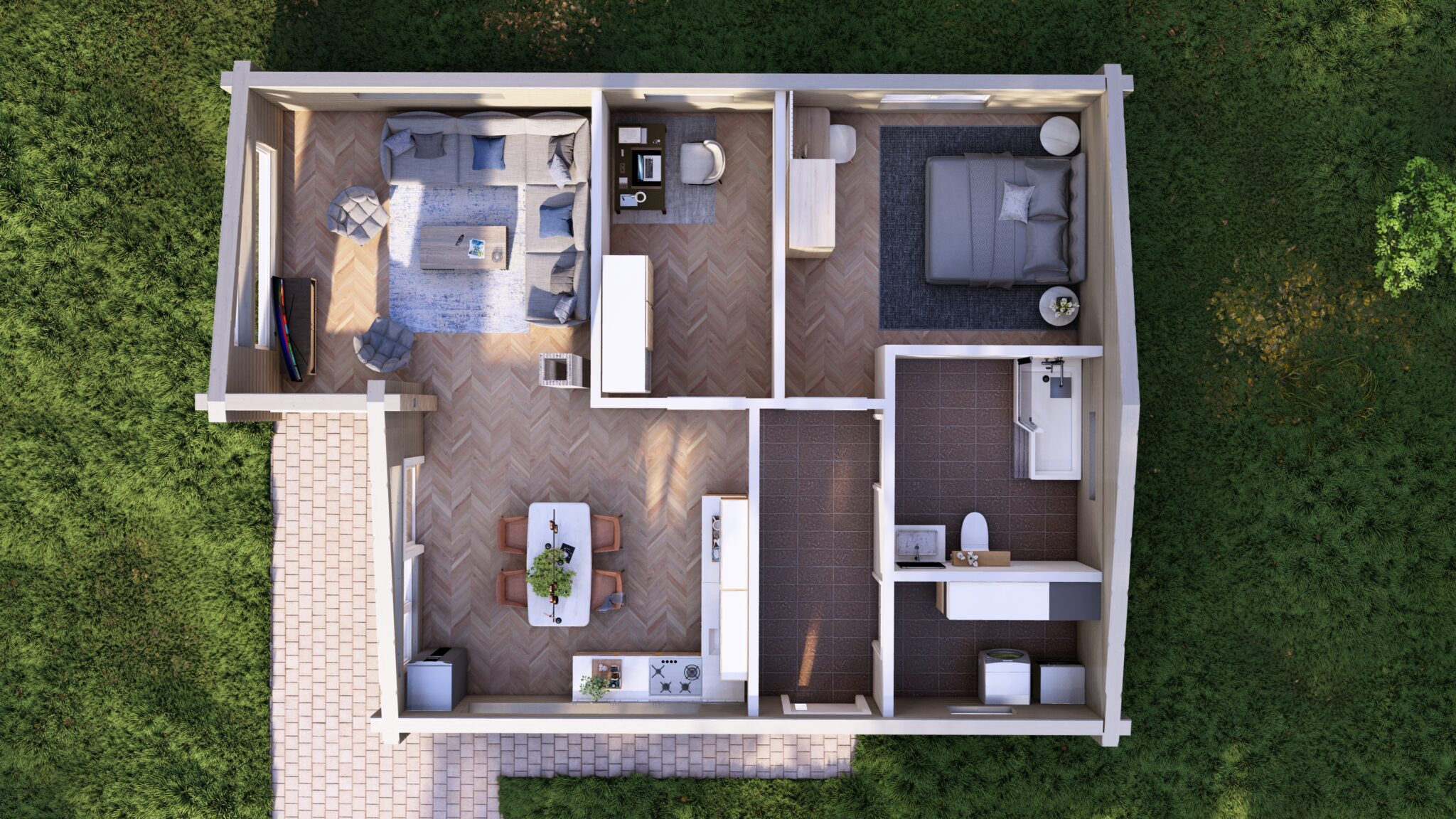 Lumio 102 Glulam House Interior Cutaway Overview