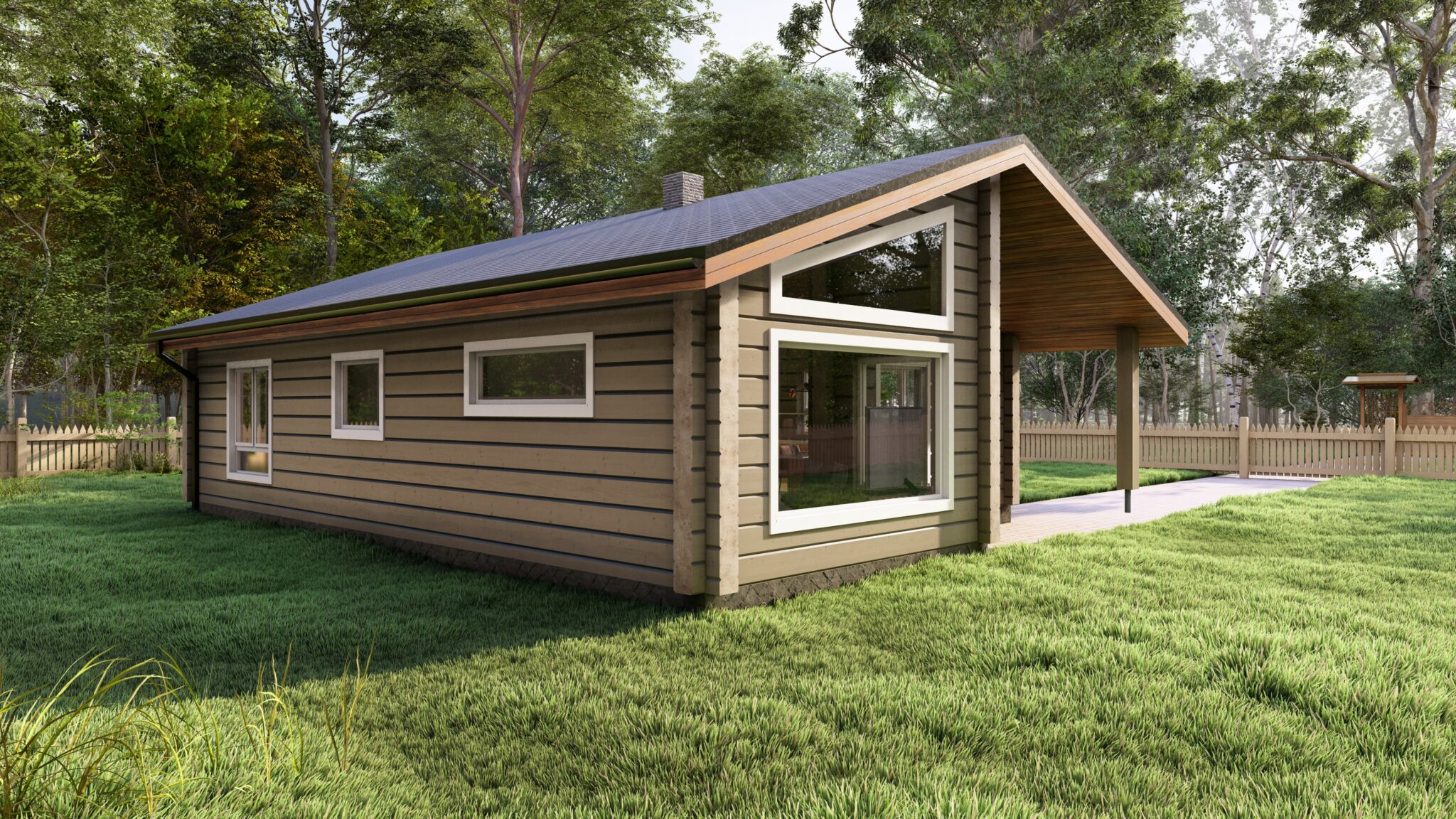 Lumio 102 Glulam House Rear Perspective