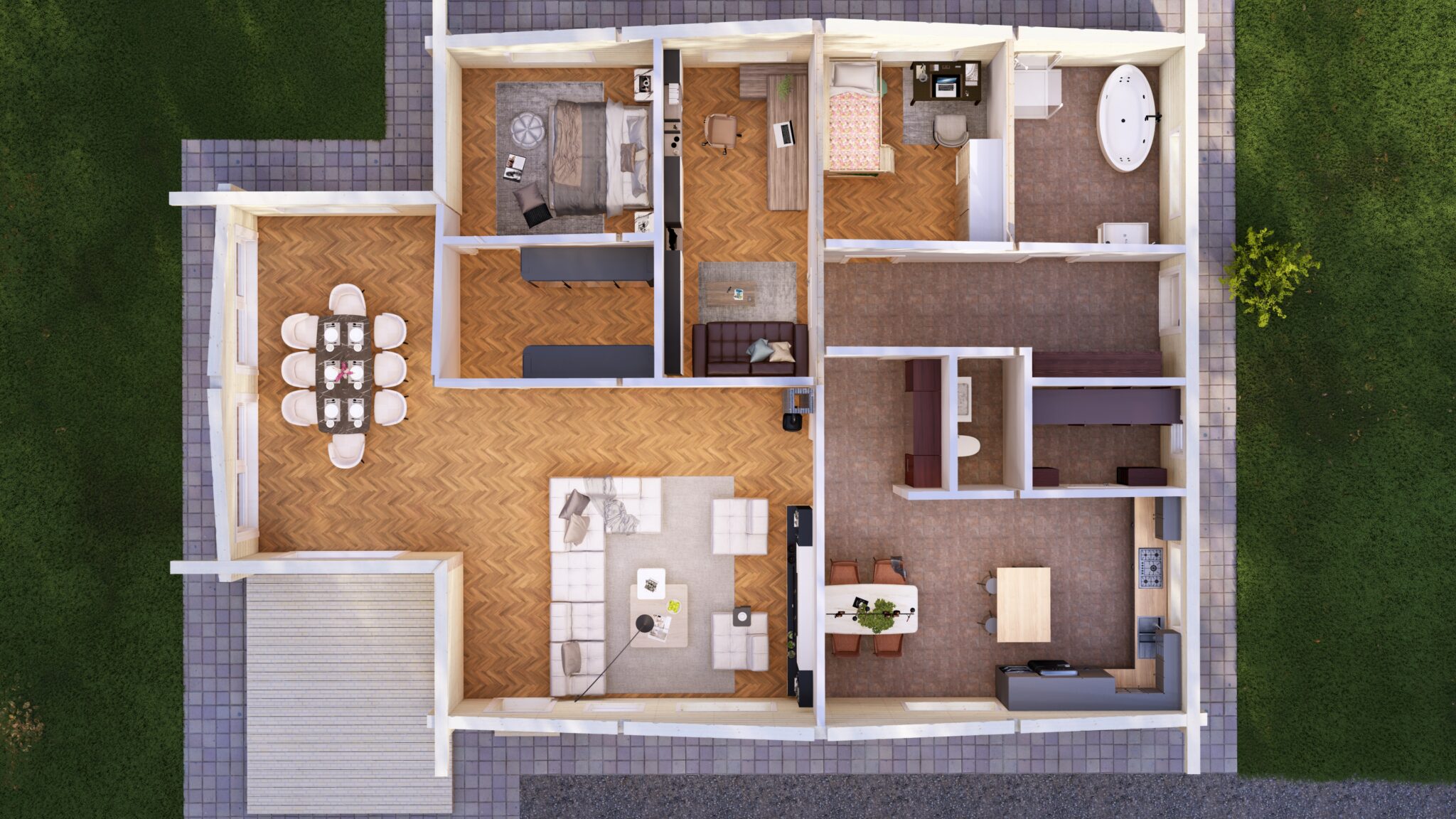 Norvik Glulam House Interior Cutaway Overview