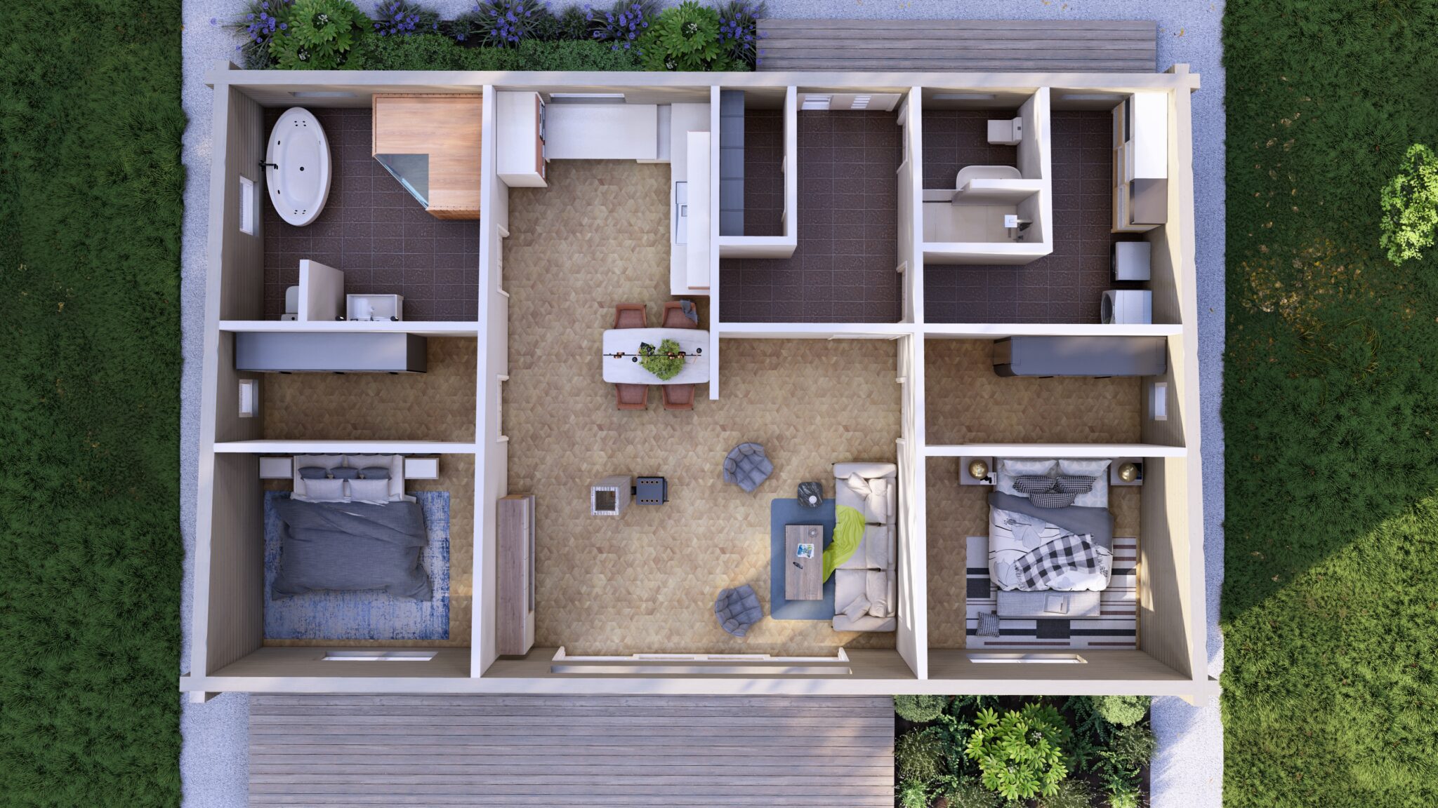 Skara Glulam House Interior Cutaway Overview