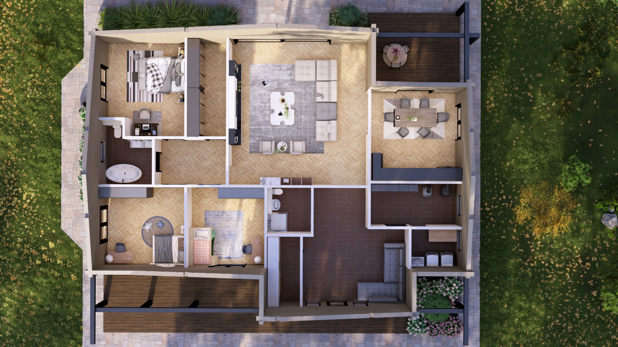 Vasa 270 Glulam House Interior Cutaway Overview