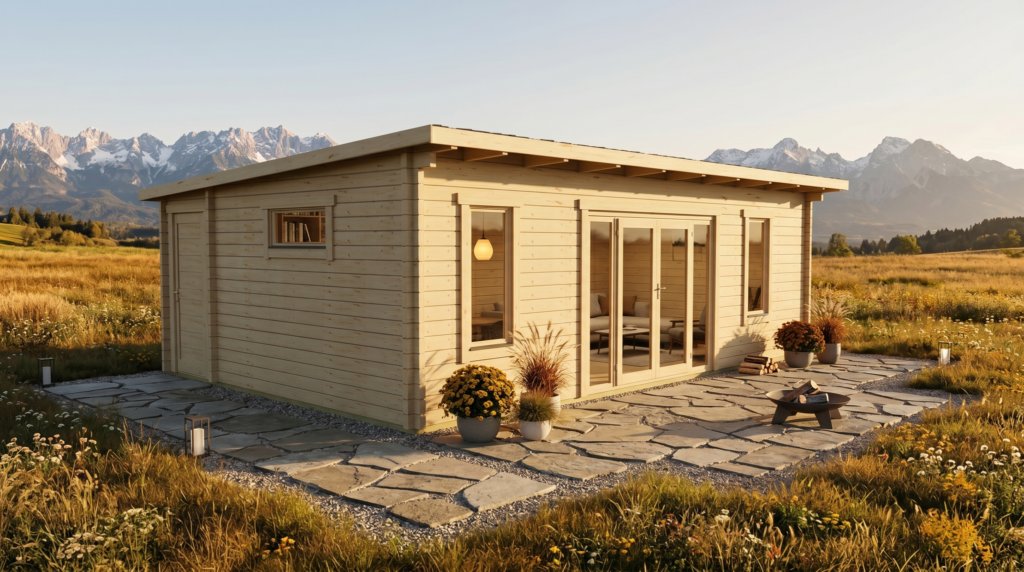 3D technical project visual for Pent Holiday Cabin 5.2x8.2.