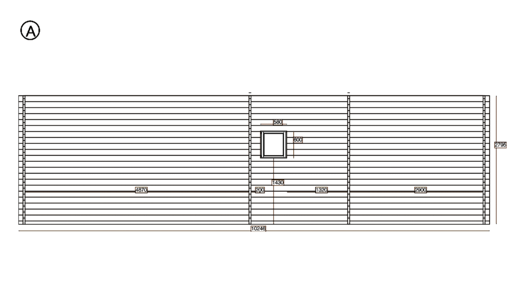 Elevation A of Pent Holiday Cabin 4.4x10.2, dimensioned drawing