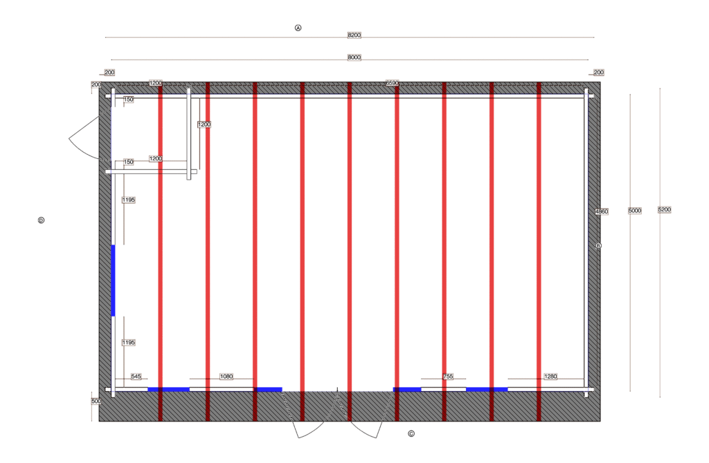 Floor plan of Pent Holiday Cabin 5.2x8.2, dimensioned drawing