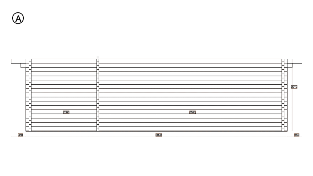 Elevation A of Apex Holiday Cabin 4.0x8.0, dimensioned drawing