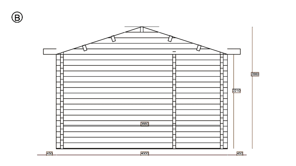 Elevation B of Apex Holiday Cabin 4.0x8.0, dimensioned drawing
