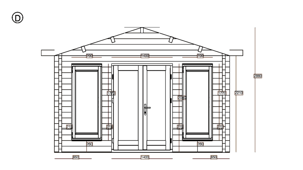 Elevation D of Apex Holiday Cabin 4.0x8.0, dimensioned drawing