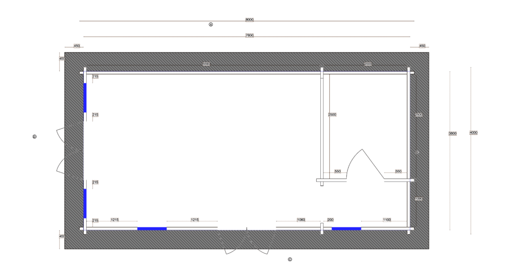 Floor plan of Apex Holiday Cabin 4.0x8.0, dimensioned drawing