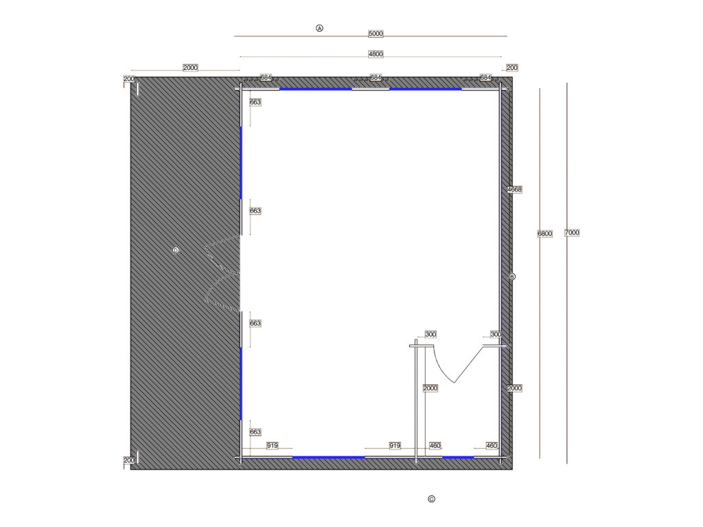 Floor plan of Apex Holiday Cabin 7.0x5.0, dimensioned drawing