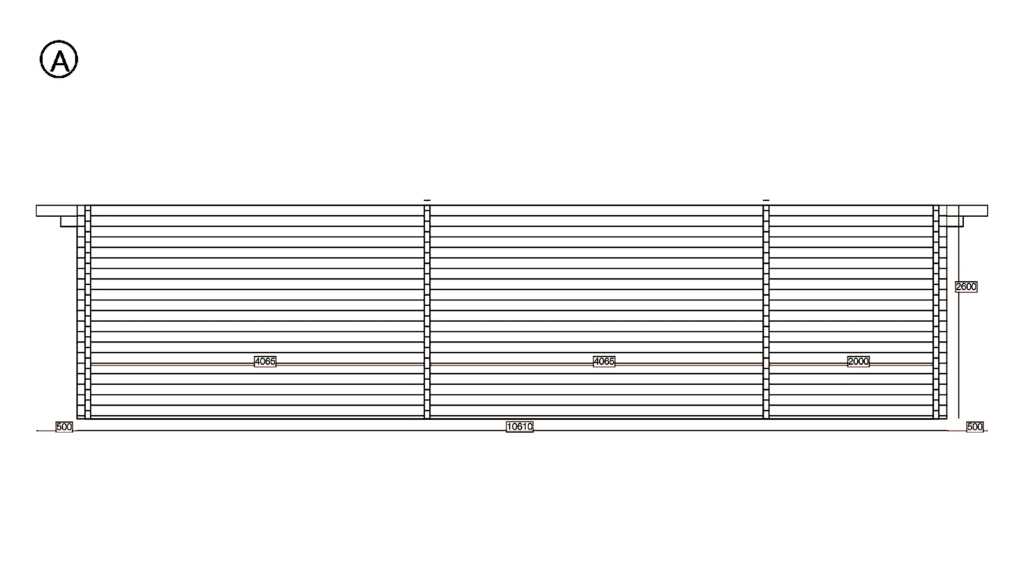 Elevation A of Apex Residential Cabin 5.5x10.6, dimensioned drawing