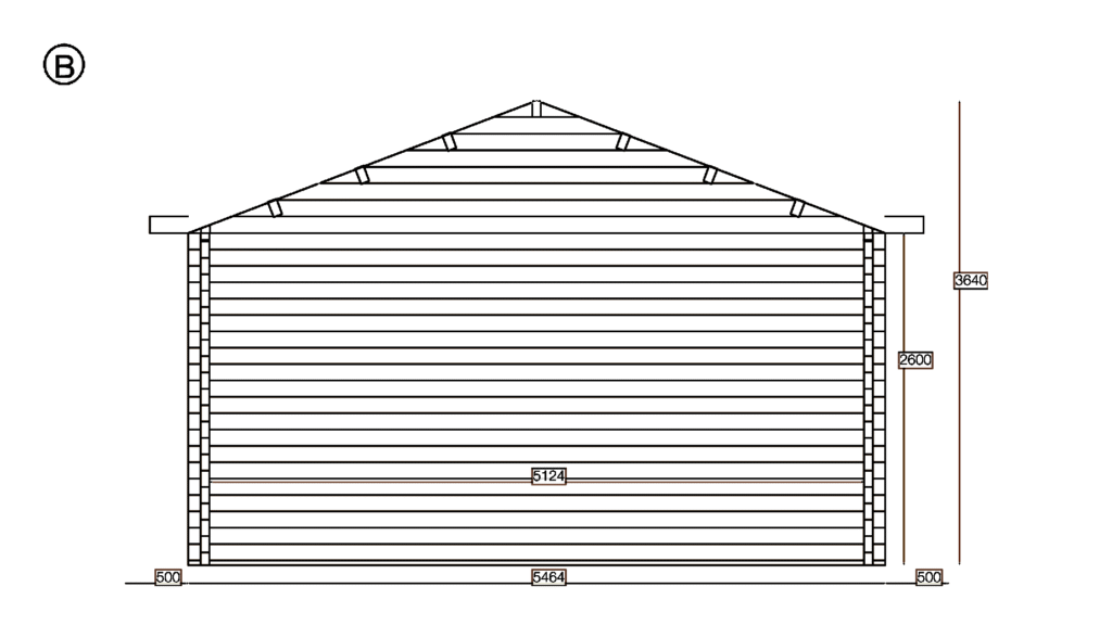 Elevation B of Apex Residential Cabin 5.5x10.6, dimensioned drawing