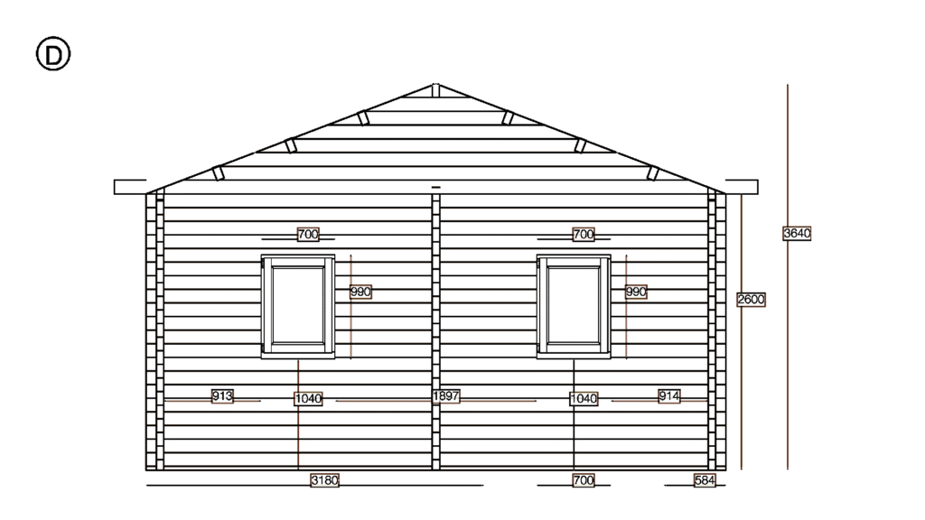 Elevation D of Apex Residential Cabin 5.5x10.6, dimensioned drawing
