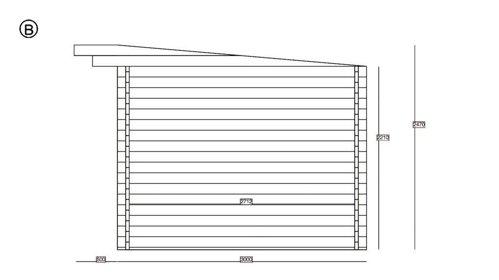 Elevation B of Garden Studio 3.0x4.5, dimensioned drawing
