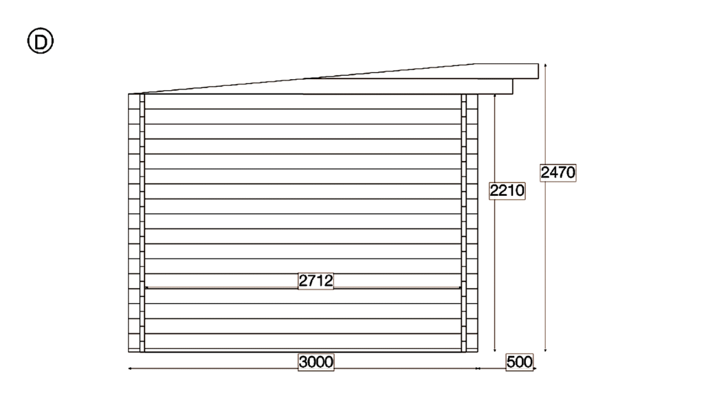 Elevation D of Garden Studio 3.0x4.5, dimensioned drawing