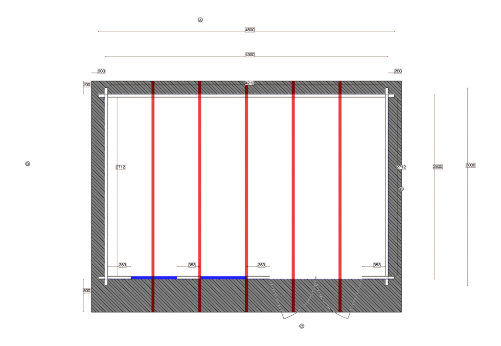Floor plan of Garden Studio 3.0x4.5, dimensioned drawing