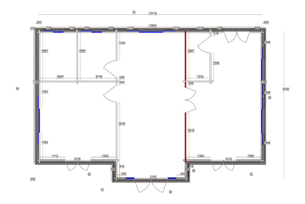 Floor plan of Pent Timber Residence 8.4x12.6, dimensioned drawing