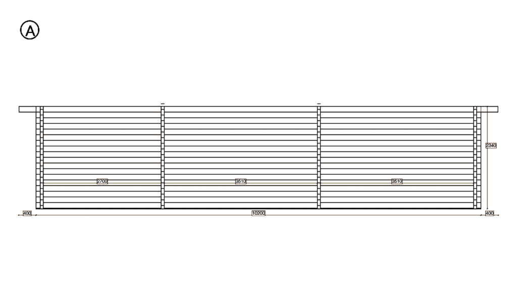 Elevation A of Apex Residential Cabin 6.2x10.2, dimensioned drawing
