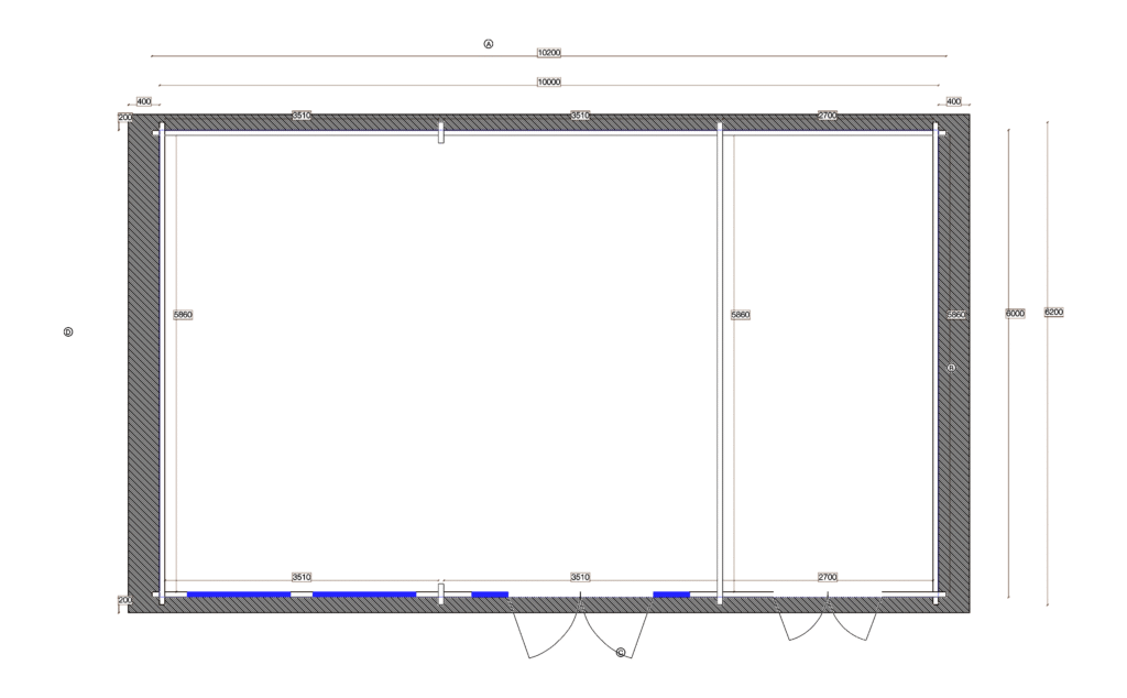 Floor plan of Apex Residential Cabin 6.2x10.2, dimensioned drawing