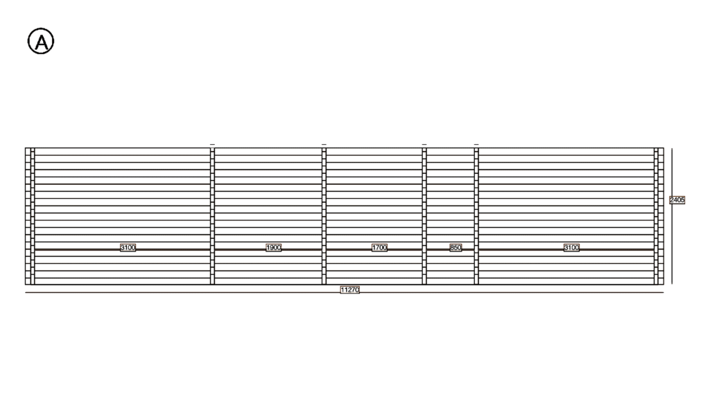 Elevation A of Apex Residential Cabin 6.2x11.3, dimensioned drawing