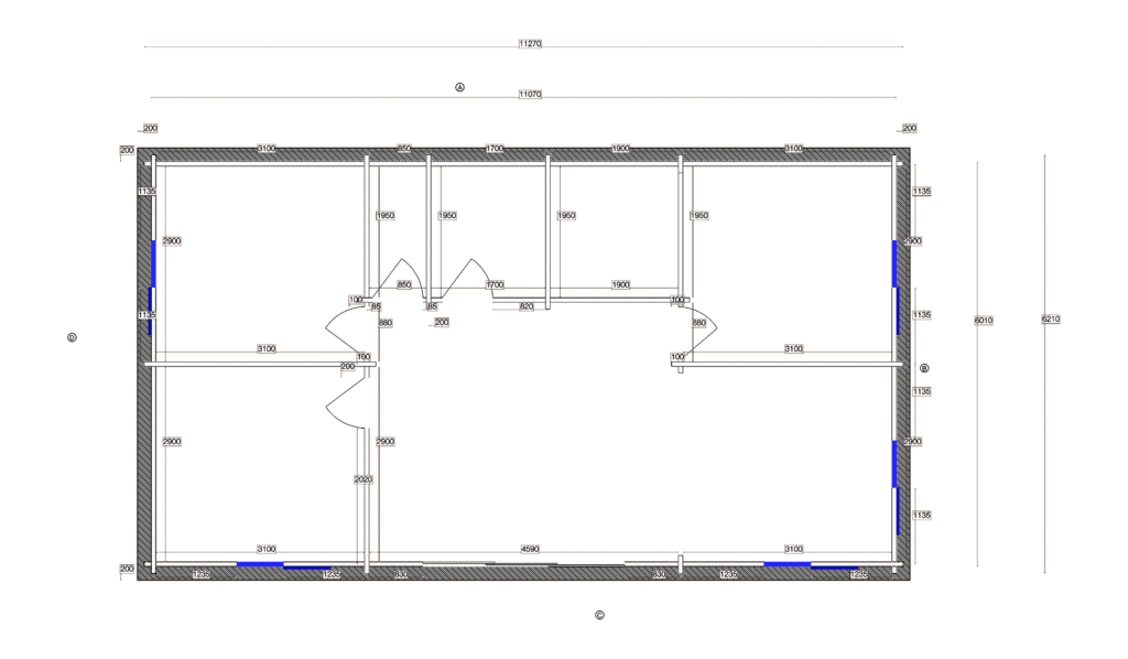 Floor plan of Apex Residential Cabin 6.2x11.3, dimensioned drawing
