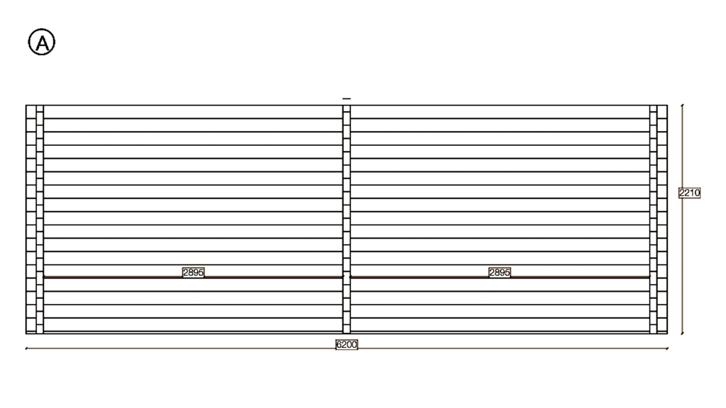 Elevation A of Apex Timber Lodge 5.2x6.2, dimensioned drawing