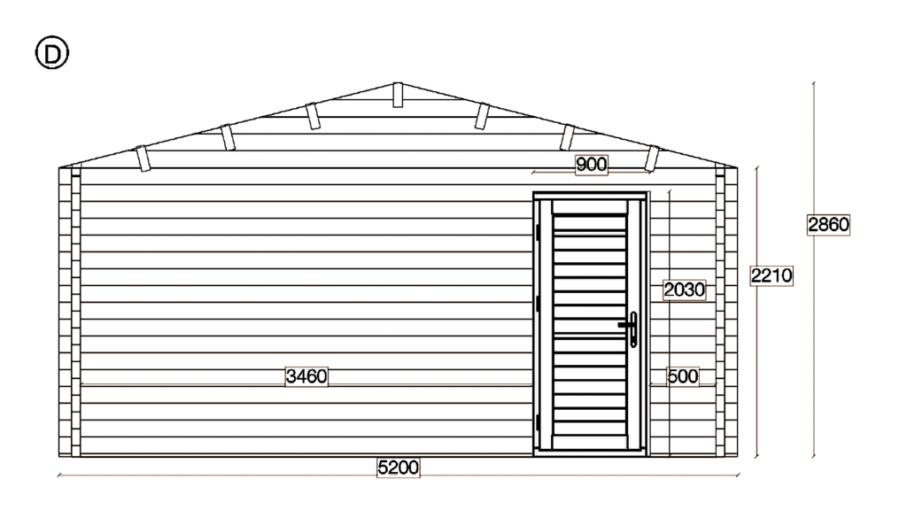 Elevation D of Apex Timber Lodge 5.2x6.2, dimensioned drawing