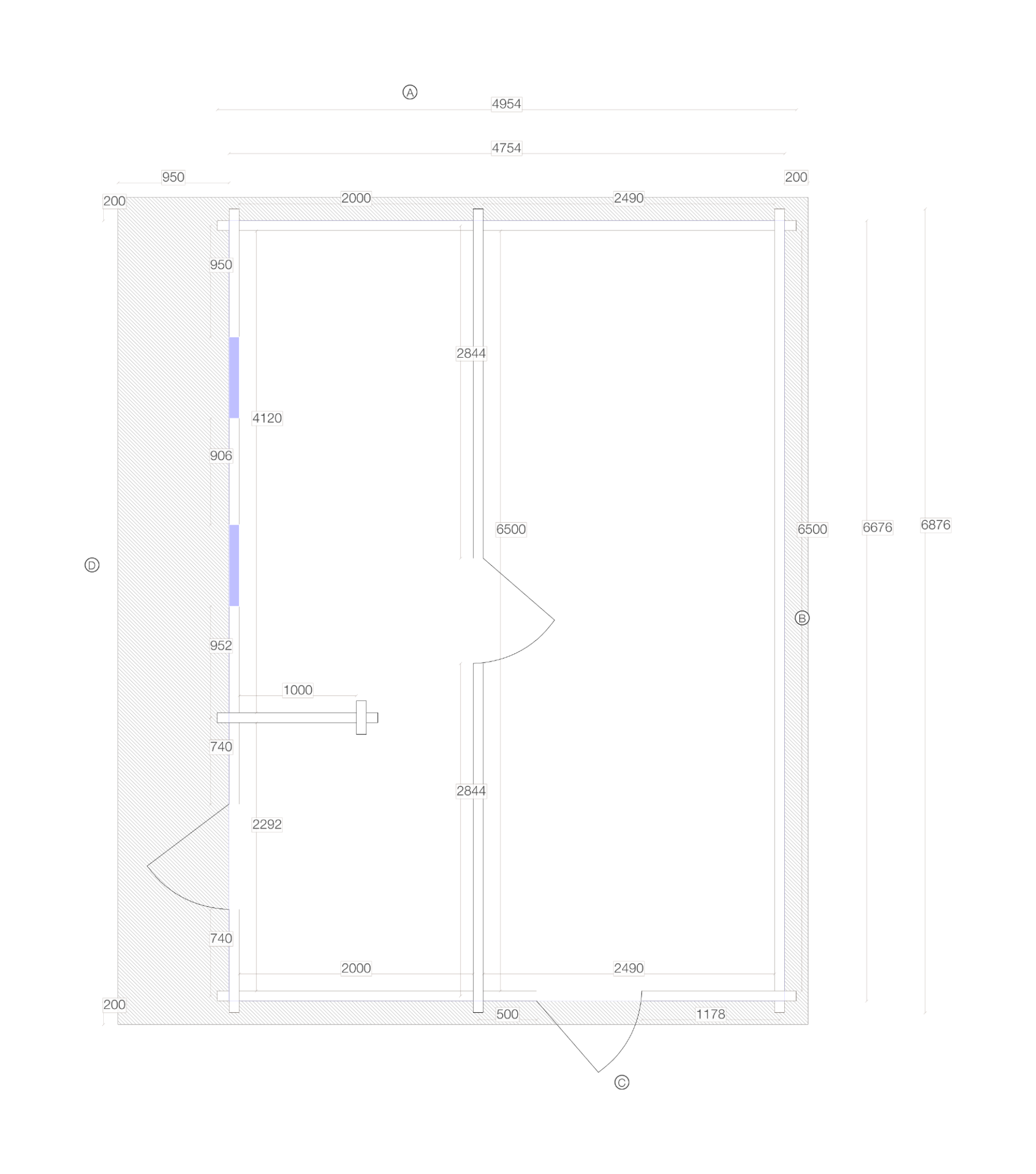 Floor plan of Glulam Apex Timber Lodge 6.9x5.0 showing 29.8m² internal layout with window and door positions, dimensions in millimetres